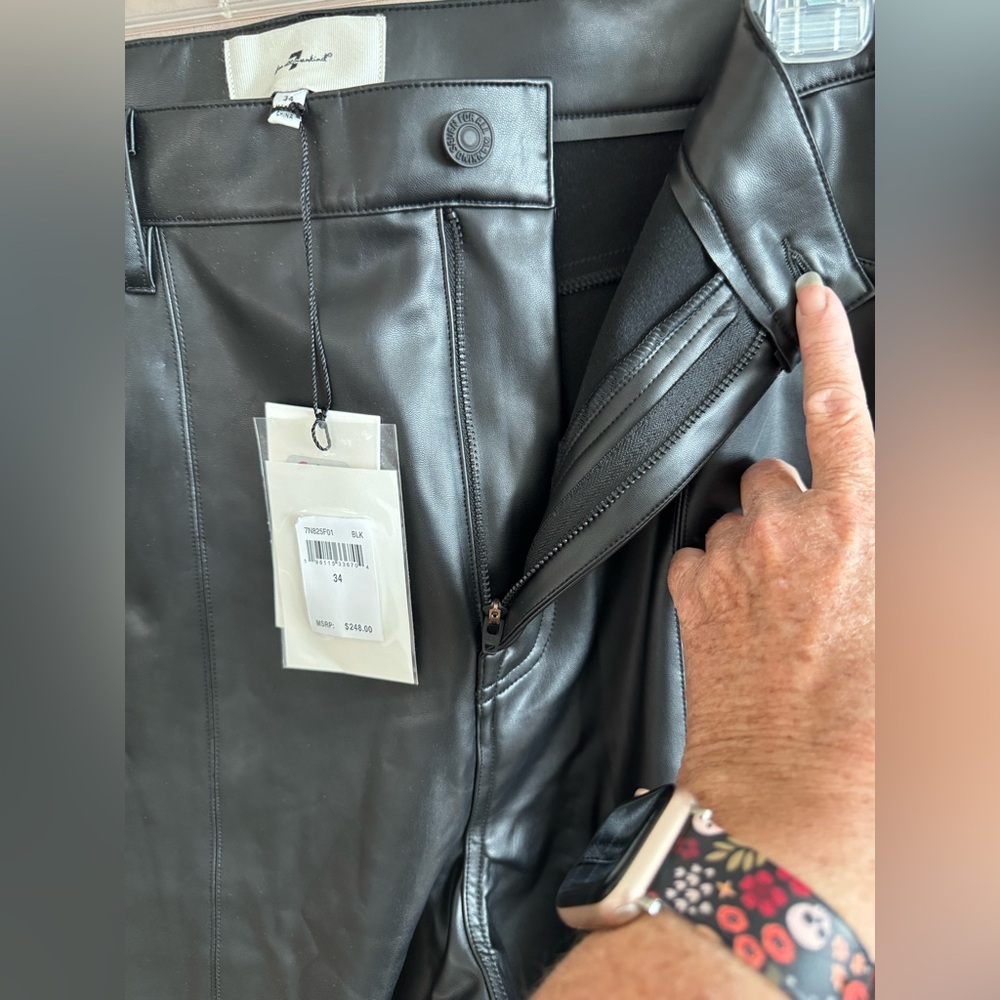 7 For All Mankind Faux Leather Womens 34 Slim Kick Flare Y2K concert grunge arts - Picture 12 of 12